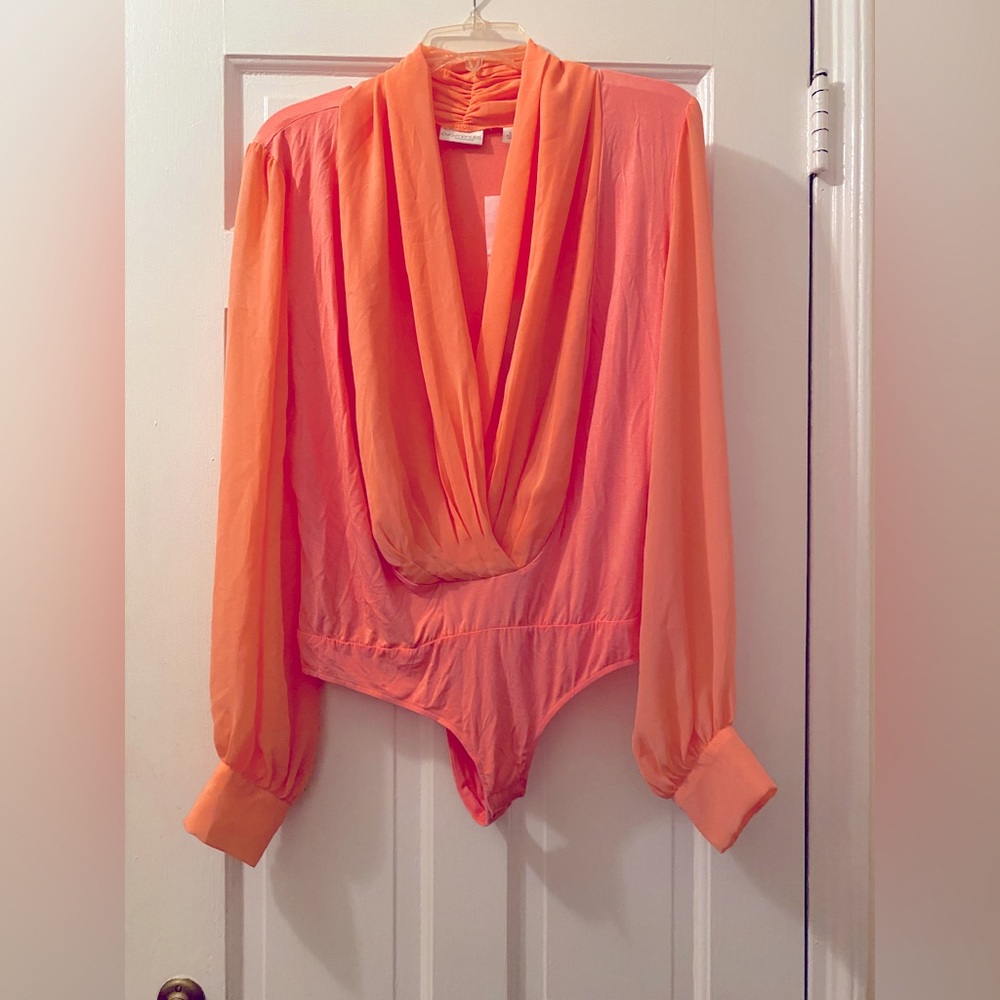 NY & Co deep plunge long sleeve thong bodysuit